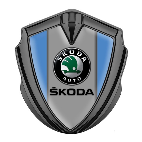 Skoda Emblem Aufkleber Autozubehor Graphit Tonfarbe mit Blau Fundament und Grau Logo Panel