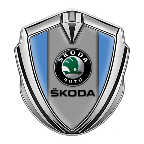 Skoda Emblem Aufkleber Autozubehor Silbertonfarbe mit Blau Fundament und Grau Logo Panel