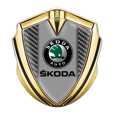 Skoda Seitenflugel Emblem Aufkleber Goldtonfarbe mit Dunkles Carbon Und Standart logo Design