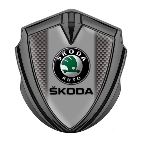 Skoda Emblem Abzeichen Graphit Tonfarbe mit Braun carbon und Grau Logo Panel