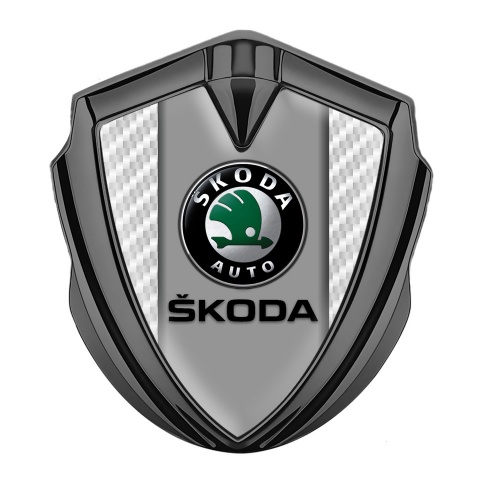 Skoda Emblem Abzeichen selbstklebend Graphit Tonfarbe mit Weiss Carbon und Grau Logo Panel