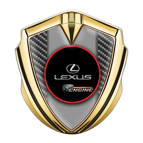 Lexus Emblem Abzeichen Goldtonfarbe Dunkles Carbon mit Rote Rundes Logo