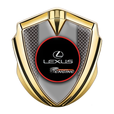 Lexus Abzeichen selbstklebend Goldtonfarbe Braun Carbon mit Rote Rundes Logo