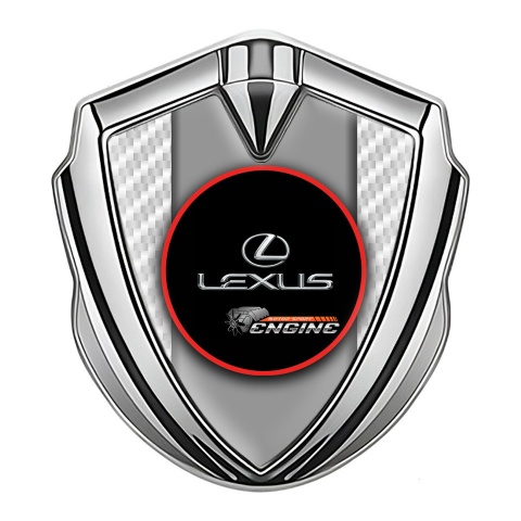 Lexus Emblem Abzeichen selbstklebend Silbertonfarbe Weiss Carbon und Rote Rundes Logo