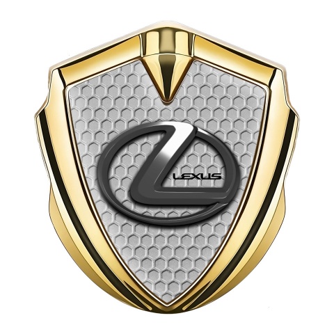 Lexus Emblem Abzeichen selbstklebend Goldtonfarbe Wabeneffekt mit Chrom Logo