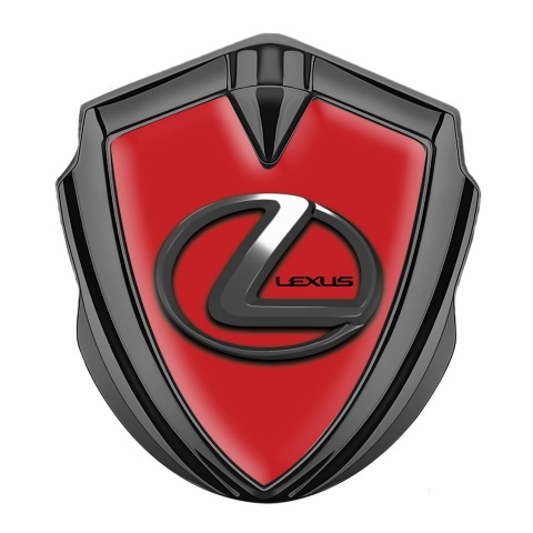 Lexus Emblem Abzeichen Graphit Tonfarbe Rote hintergrund mit Chrom Logo