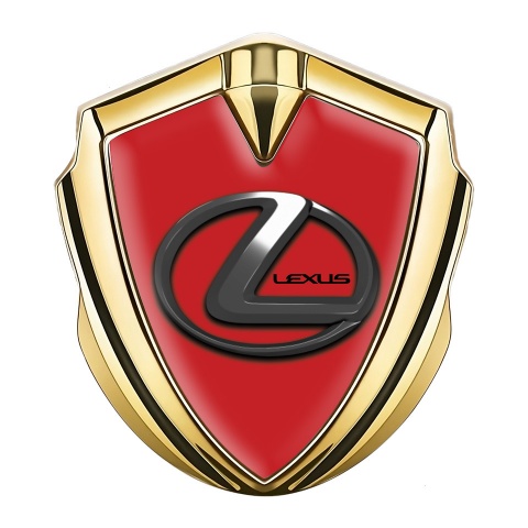 Lexus Emblem Abzeichen Goldtonfarbe Rote hintergrund mit Chrom Logo