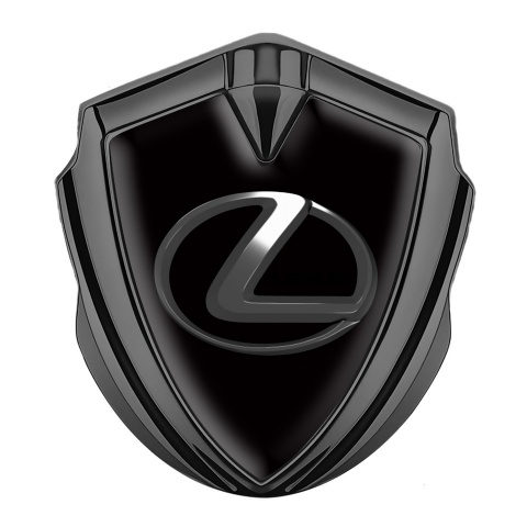 Lexus Emblem Abzeichen selbstklebend Graphit Tonfarbe Schwarz Hintergrund mit chrom Logo