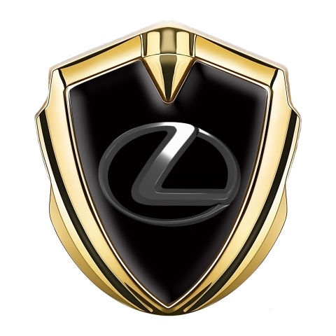 Lexus Emblem Abzeichen selbstklebend Goldtonfarbe Schwarz Hintergrund mit chrom Logo