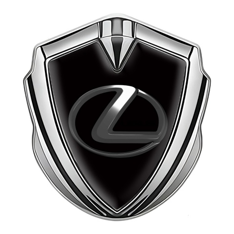 Lexus Emblem Abzeichen selbstklebend Silbertonfarbe Schwarz Hintergrund mit chrom Logo