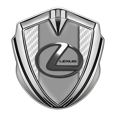 Lexus Emblem Logo Schriftzug Aufkleber Silbertonfarbe Weiss Kohlenstoff mit Grau Logo Panel