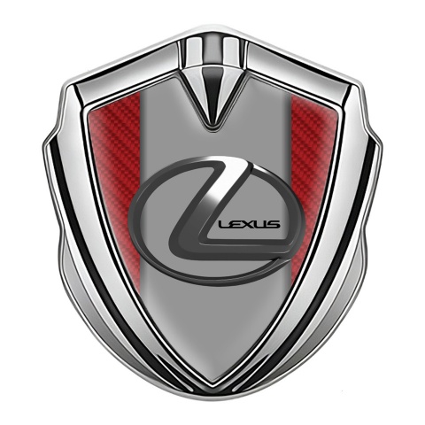 Lexus Seitenflugel Emblem Aufkleber Silbertonfarbe Rote Kohlenstoff mit Grau Logo Panel