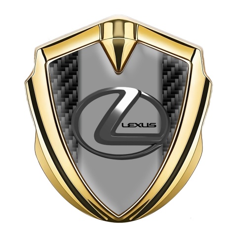 Lexus Emblem Abzeichen Goldtonfarbe Schwarz Kohlenstoff mit Grau Logo Panel