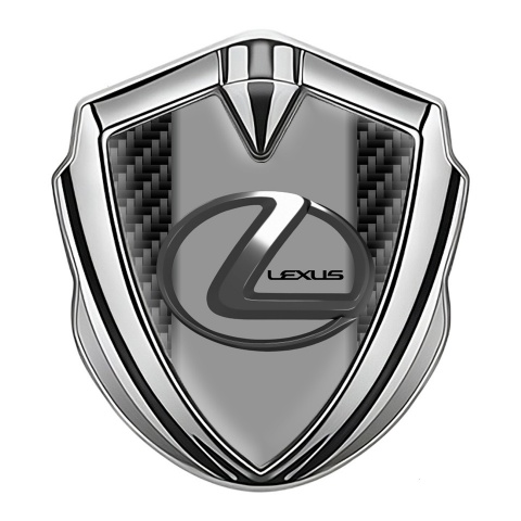 Lexus Emblem Abzeichen Silbertonfarbe Schwarz Kohlenstoff mit Grau Logo Panel