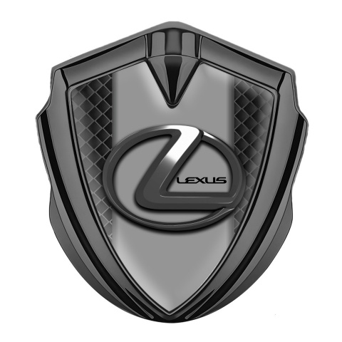 Lexus Abzeichen selbstklebend Graphit Tonfarbe Dunkles Mesh Basis mit Grau Logo Panel