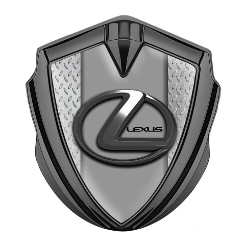 Lexus Emblem Abzeichen Graphit Tonfarbe Metallboden Hintergrund mit Grau Logo Panel