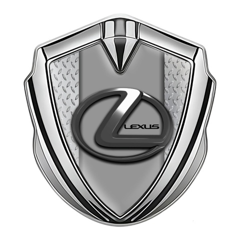Lexus Emblem Abzeichen Silbertonfarbe Metallboden Hintergrund mit Grau Logo Panel