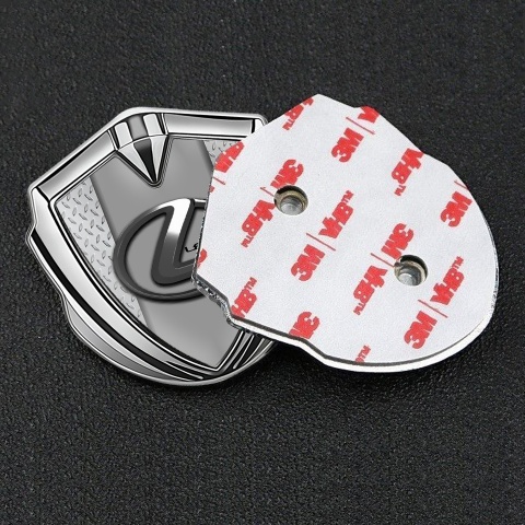 Lexus Emblem Abzeichen Silbertonfarbe Metallboden Hintergrund mit Grau Logo Panel