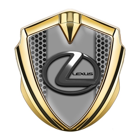 Lexus Abzeichen selbstklebend Goldtonfarbe Perforierter Hinterrgrund Effekt mit Chrom Logo
