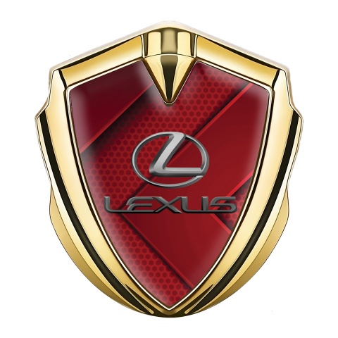 Lexus Emblem Abzeichen selbstklebend Goldtonfarbe Rote Fragmente Auflage