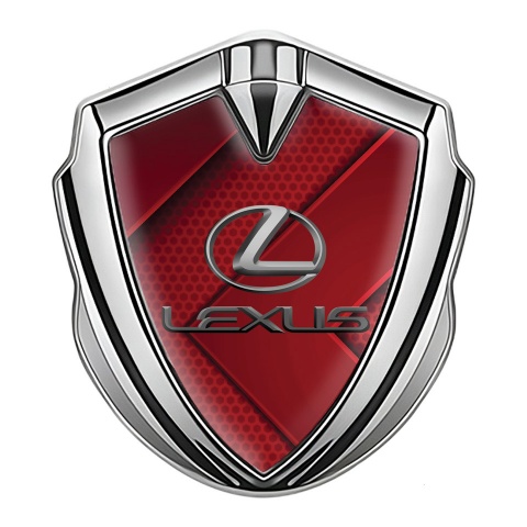 Lexus Emblem Abzeichen selbstklebend Silbertonfarbe Rote Fragmente Auflage