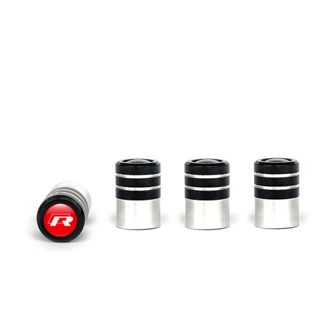 VW R Line Valve Steam Caps Black - Aluminium 4 pcs Red Silicone Sticker White Logo