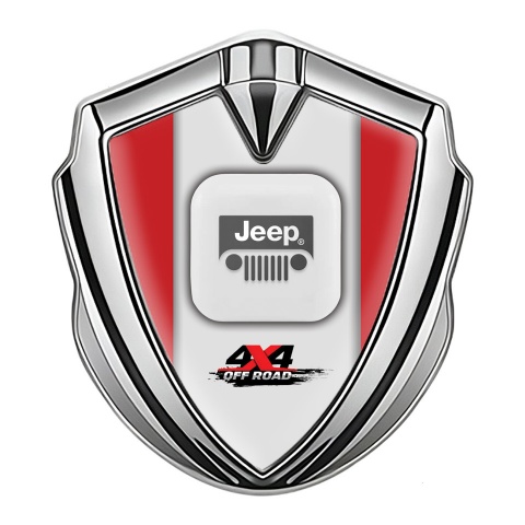 Jeep Abzeichen selbstklebend Silbertonfarbe Rote Bsis OffRoad Logo