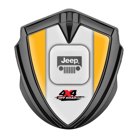 Jeep Emblem Abzeichen selbstklebend Graphit Tonfarbe Gelb Rahmen Offroad Logo Stil