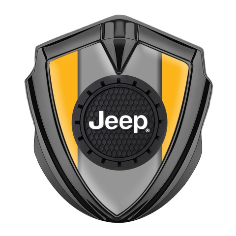 Jeep Emblem Abzeichen Graphit Tonfarbe Gelb Hintergrund mit Rundes Logo Design