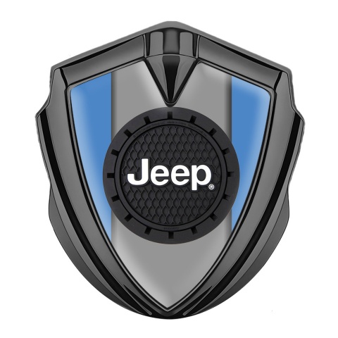 Jeep Emblem Auto Zeichen Graphit Tonfarbe Blau Hintergrund mit Rundes Logo Design