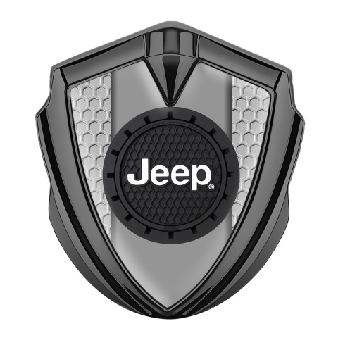Jeep Emblem Logo Schriftzug Aufkleber Graphit Tonfarbe Bienenwabe Basis mit Rundes logo