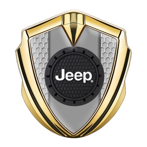 Jeep Emblem Logo Schriftzug Aufkleber Goldtonfarbe Bienenwabe Basis mit Rundes logo