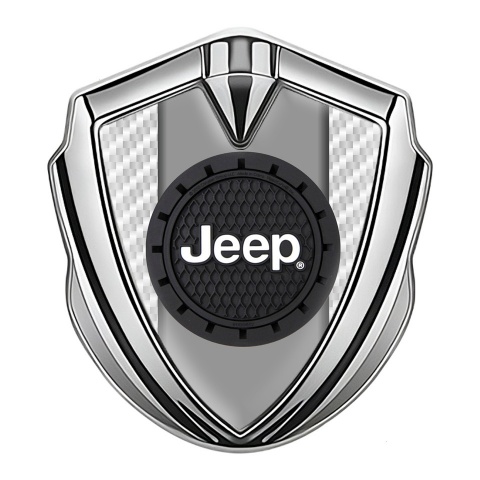 Jeep Seitenflugel Emblem Aufkleber Silbertonfarbe Weiss carbon Rundes Logo