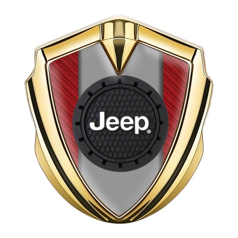 Jeep Emblem Abzeichen Goldtonfarbe Rote Kohlenstoff Rundes Logo