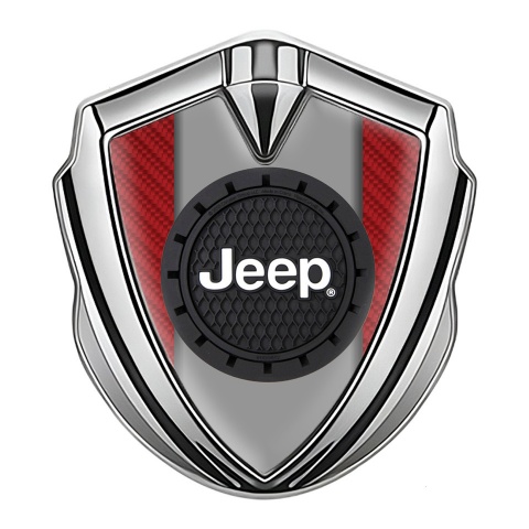 Jeep Emblem Abzeichen Silbertonfarbe Rote Kohlenstoff Rundes Logo