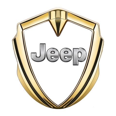 Jeep Abzeichen selbstklebend Goldtonfarbe Weiss Fundament Grau Logo