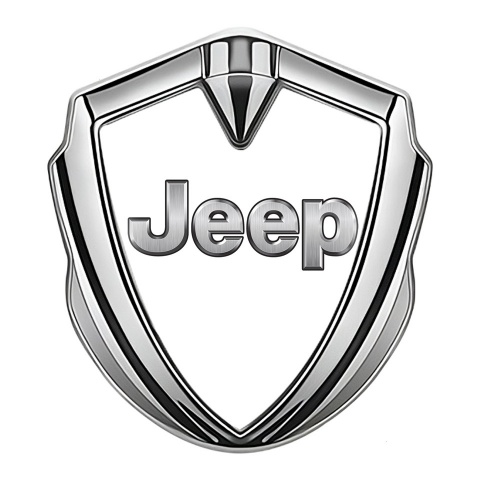 Jeep Abzeichen selbstklebend Silbertonfarbe Weiss Fundament Grau Logo
