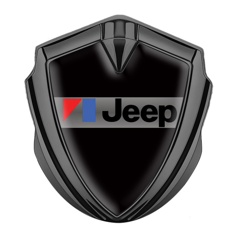 Jeep Emblem Logo Schriftzug Aufkleber Graphit Tonfarbe Schwarz Fundament mit Grauer Balken Logo