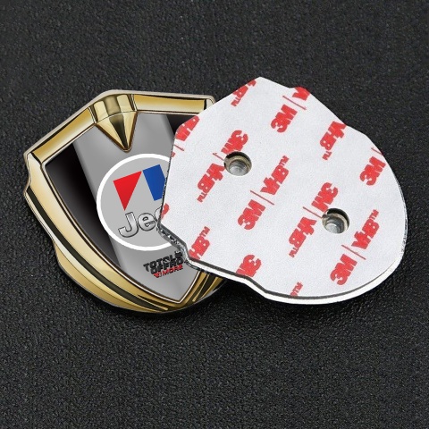 Jeep Emblem Auto Zeichen Goldtonfarbe Schwarz Hintergrund mit Rundes Grau Logo