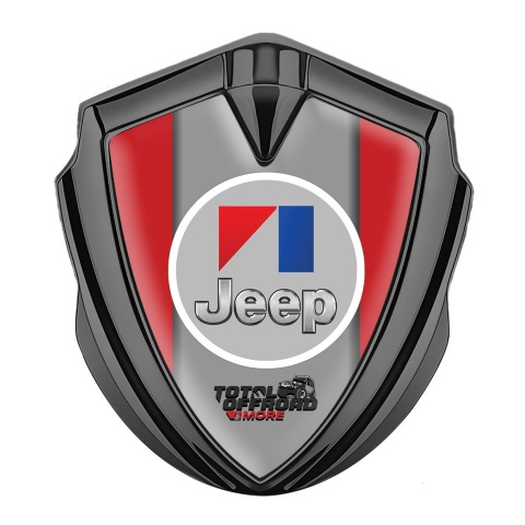 Jeep Selbstklebendes Metallaufkleber Emblem Graphit Tonfarbe Rote Hintergrund mit Rundes Grau Logo