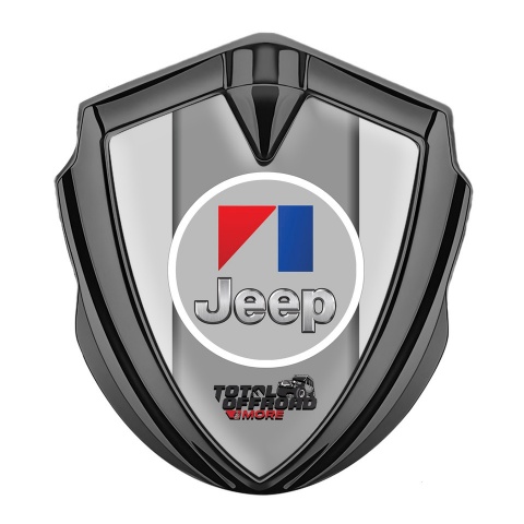 Jeep Emblem Abzeichen selbstklebend Graphit Tonfarbe Grau Hintergrund mit Rundes Logo Motiv