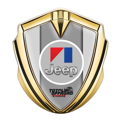 Jeep Emblem Abzeichen selbstklebend Goldtonfarbe Grau Hintergrund mit Rundes Logo Motiv