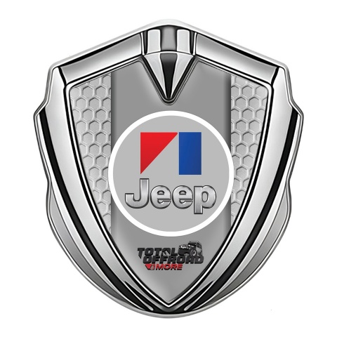 Jeep Selbstklebendes Metallaufkleber Emblem Silbertonfarbe Wabeneffekt Bais mit OffRoad Logo Motiv