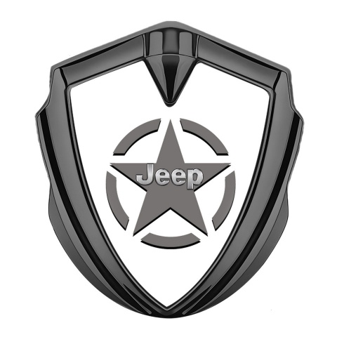 Jeep Abzeichen selbstklebend Graphit Tonfarbe Weiss Basis mit Stern Logo