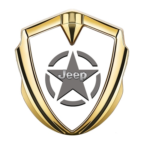 Jeep Abzeichen selbstklebend Goldtonfarbe Weiss Basis mit Stern Logo