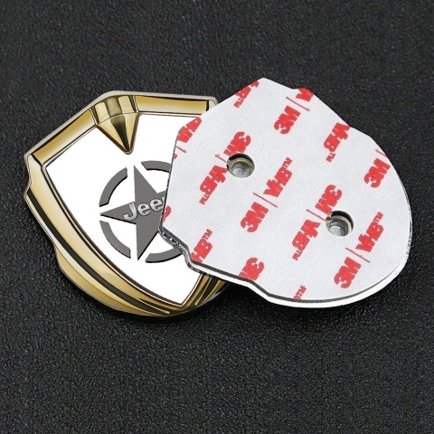 Jeep Abzeichen selbstklebend Goldtonfarbe Weiss Basis mit Stern Logo