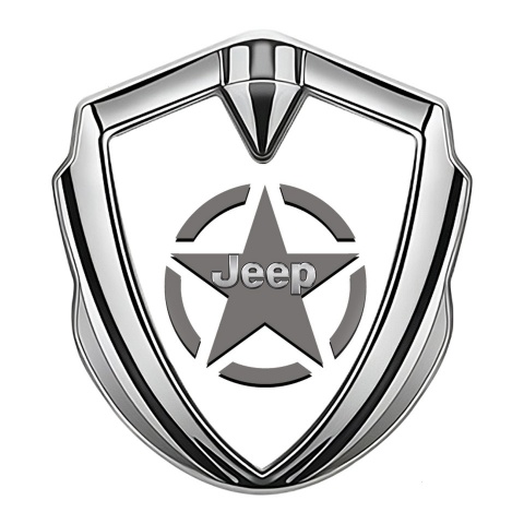 Jeep Abzeichen selbstklebend Silbertonfarbe Weiss Basis mit Stern Logo