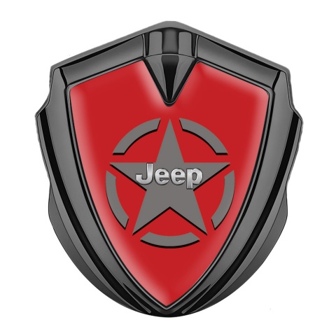 Jeep Emblem Abzeichen selbstklebend Graphit Tonfarbe Rote Basis mit Stern Logo