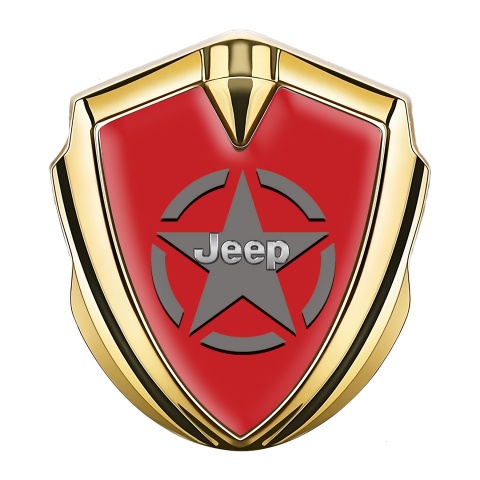 Jeep Emblem Abzeichen selbstklebend Goldtonfarbe Rote Basis mit Stern Logo