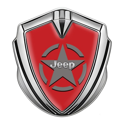 Jeep Emblem Abzeichen selbstklebend Silbertonfarbe Rote Basis mit Stern Logo